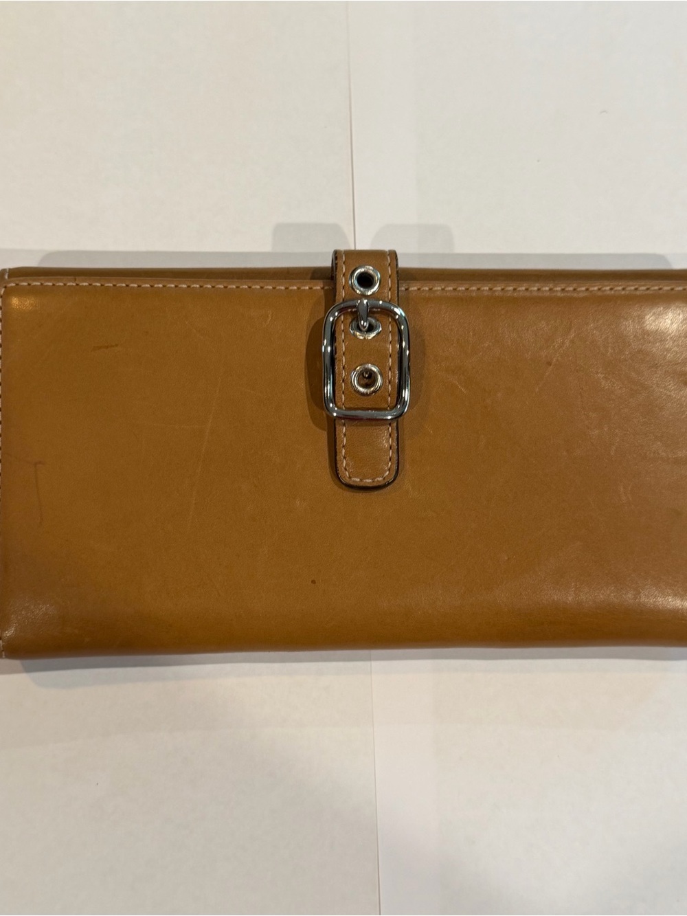 NICE COACH VTG SOHO CAMEL TAN TRIFOLD CHECKBOOK LEATHER CLUTCH WALLET